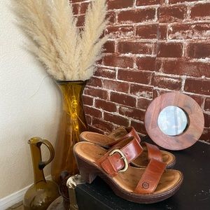 Born Brown Leather Buckle Sandals